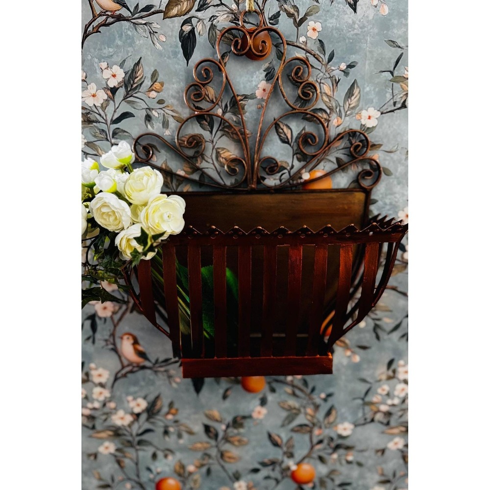 Vintage Metal Wall Pocket Planter Scroll French Country Cottage Decor